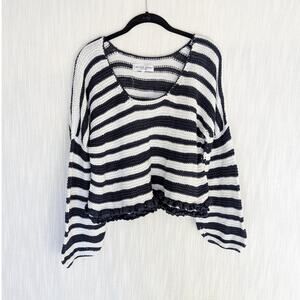 Apiece Apart Cotton/Linen Knit Striped Scoop Neck Long Sleeve Sweater, size S